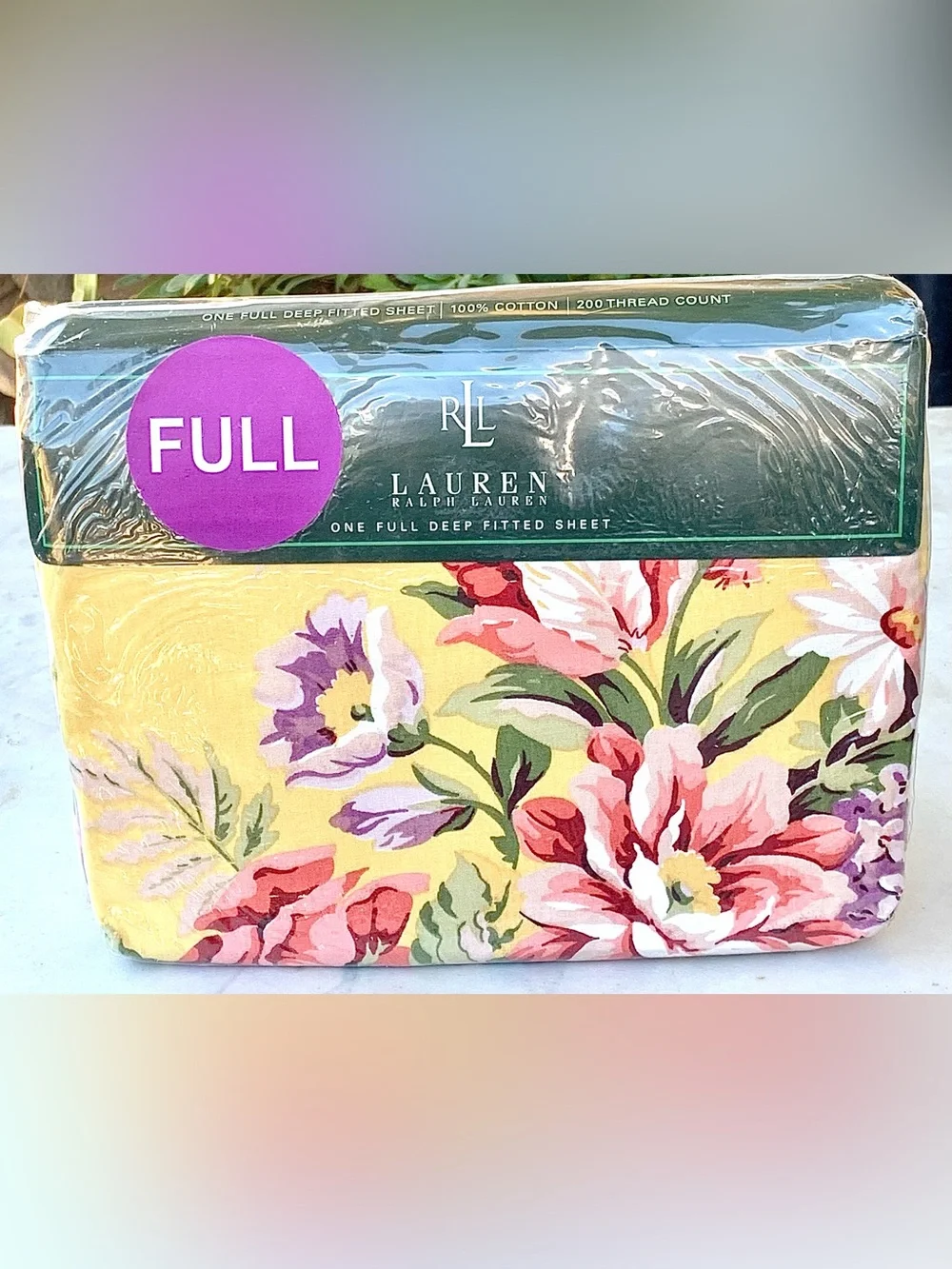 RALPH LAUREN BROOKE YELLOW FLORAL FULL DEEP FITTED SHEET NEW VINTAGE